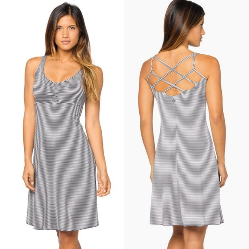 prAna Rebecca Grey Striped Dress | Size M